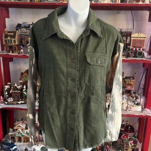 Umgee Olive Green Jacket with Patterned Sleeves